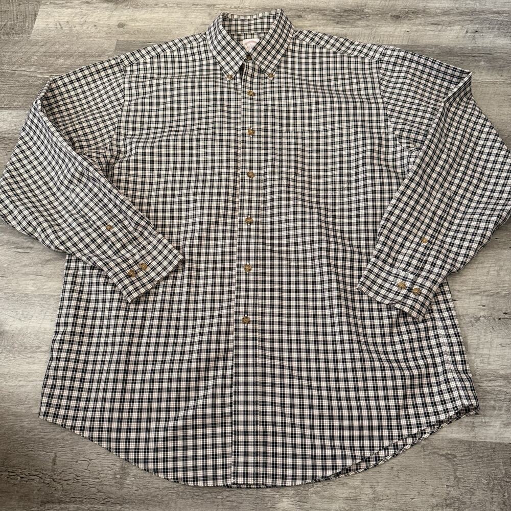 Brooks Brothers Shirt Mens Large Black Ivory Plaid All Cotton Button Up Non Iron - Picture 7 of 7